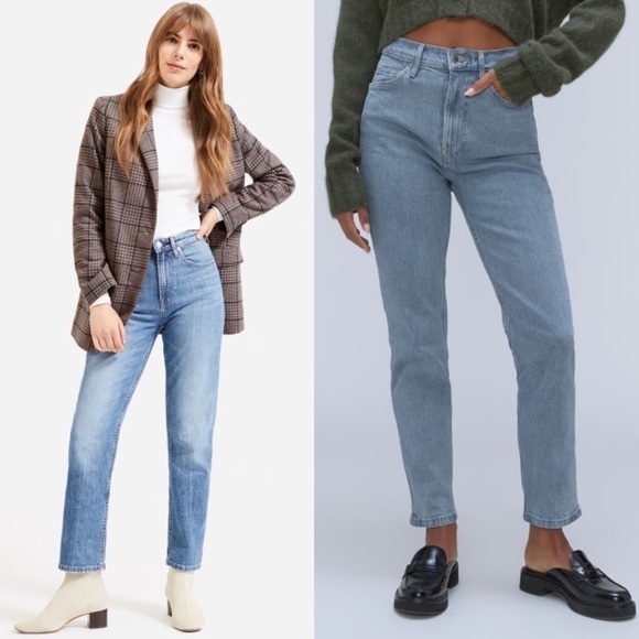 NEW EVERLANE 90s High Waist Straight Leg Distressed Stretch Denim Cheeky Jean 33 - Picture 6 of 15